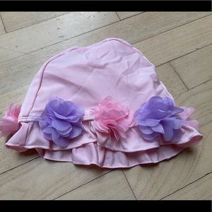 NWT BISCOTTI pink purple Ruffle swim sun hat